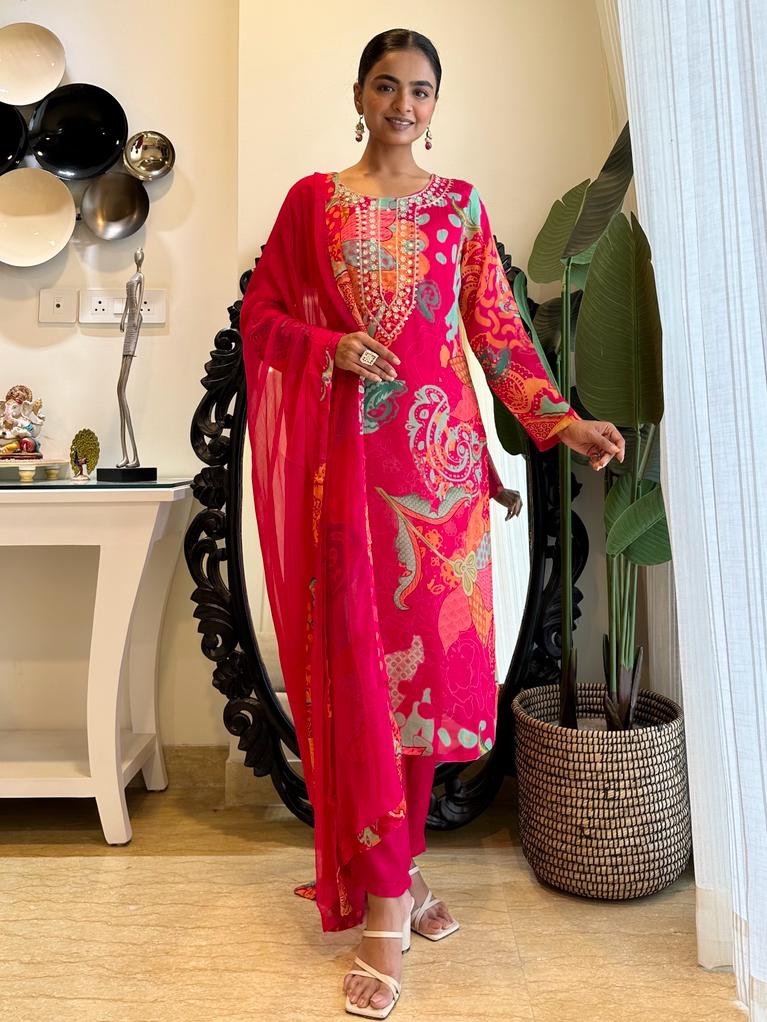 Bright Pink Floral Chinnon Sets - Image 2