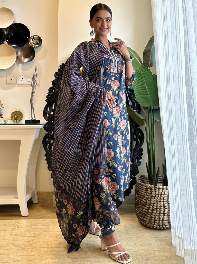 Jeet Navy Floral Afghan Set - Image 3