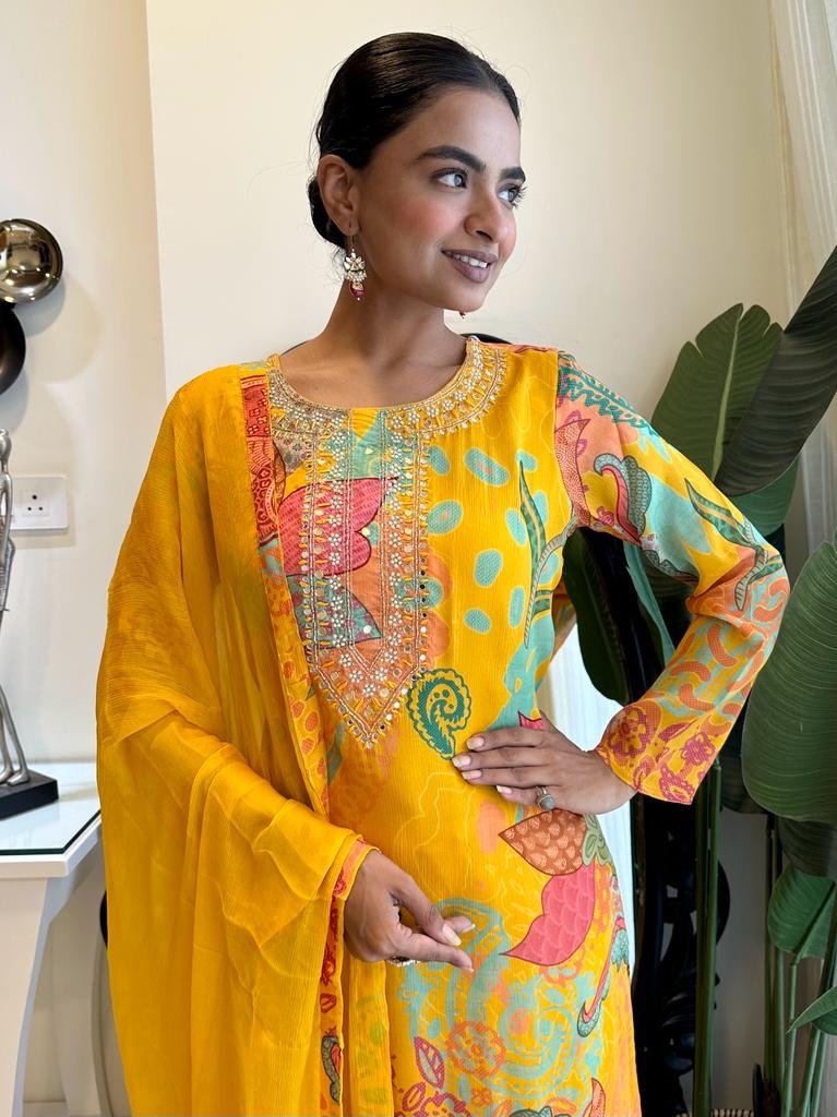 Bright Yellow Floral Chinnon Set - Image 3
