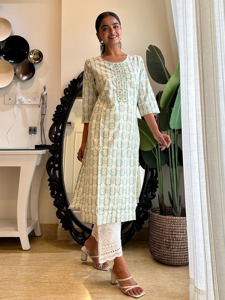 Greenish Soft Cotton Kurta - Image 2