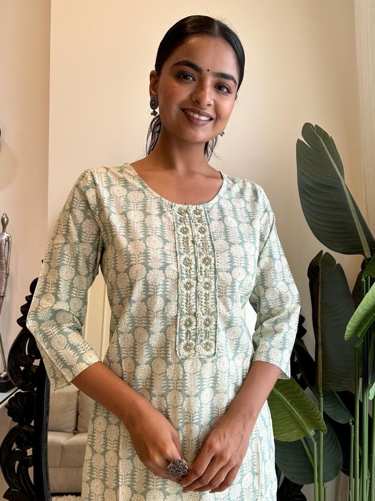 Greenish Soft Cotton Kurta - Image 3