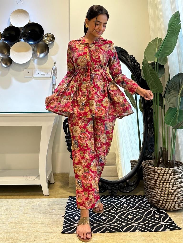 Maroon Floral Romance Coord Set - Image 3