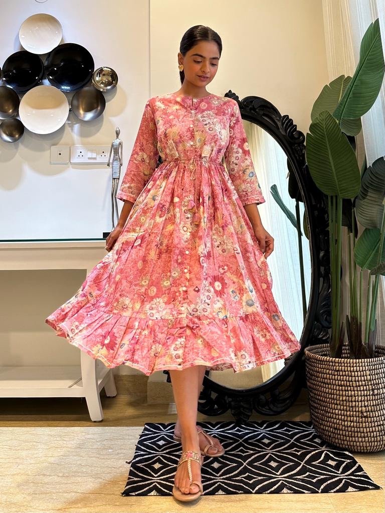Pink Floral Midi Dress