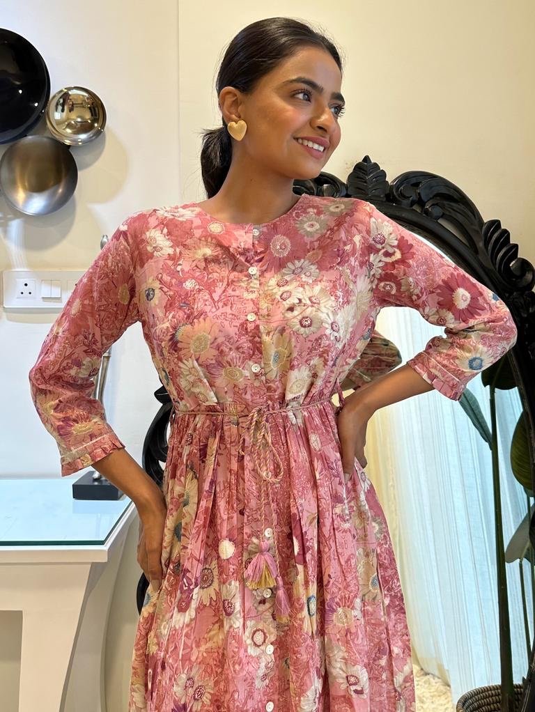 Pink Floral Midi Dress - Image 2