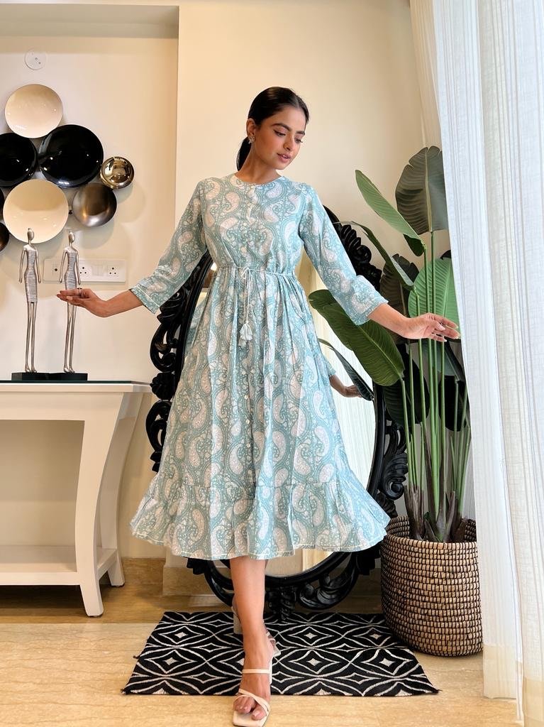 Pastel Green Paisley Midi Dress