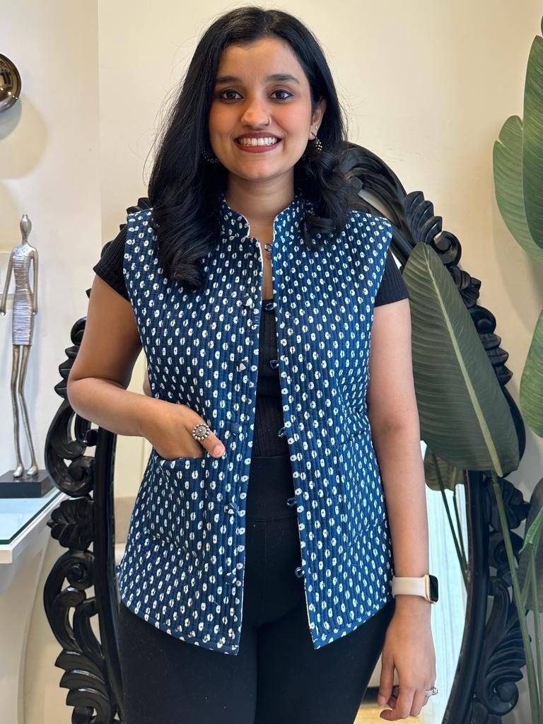 Reversible Quilted Sleeveless Jacket- Indigo