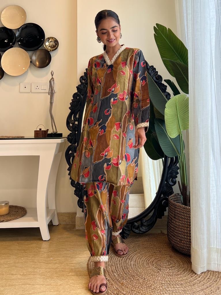 Olive Dark Floral Afghan Coord Set - Image 2