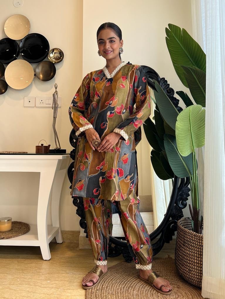 Olive Dark Floral Afghan Coord Set