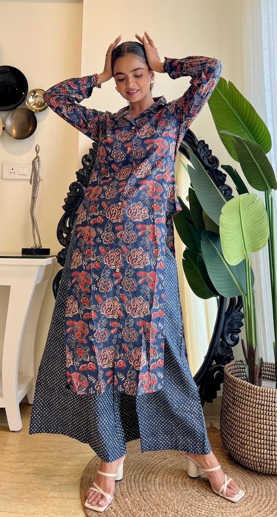 Indigo Floral Side Cut Coord Set - Image 2