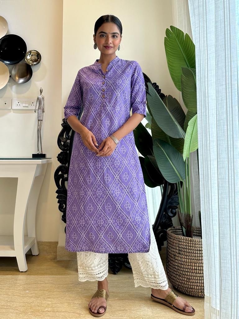 Weekend Cotton Kurta-Purple Bandhej - Image 2