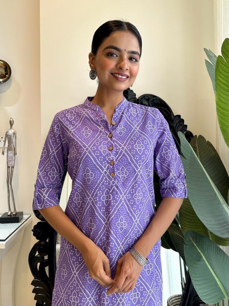 Weekend Cotton Kurta-Purple Bandhej - Image 3