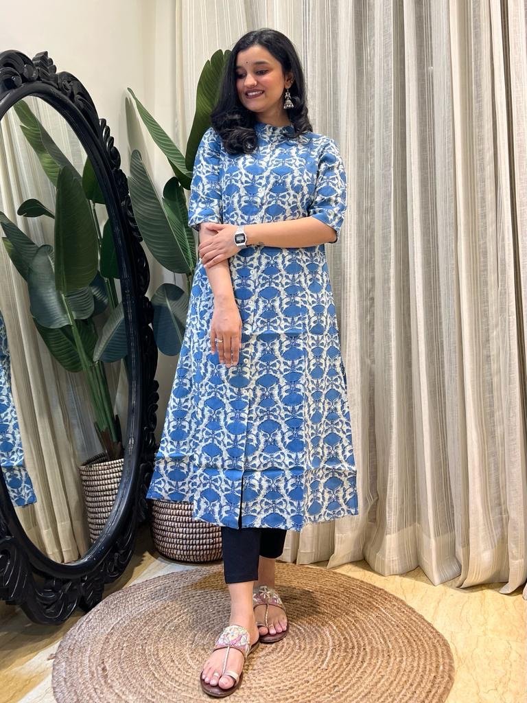 A-line Rayon Kurta- Light Blue Boote - Image 3