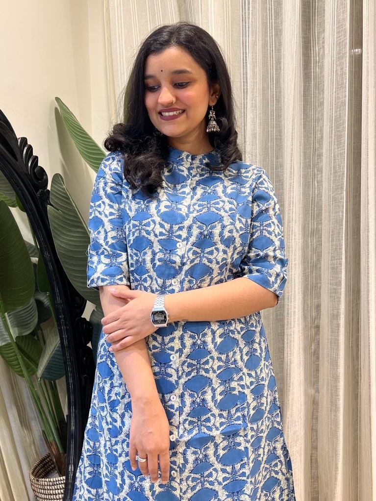 A-line Rayon Kurta- Light Blue Boote - Image 2