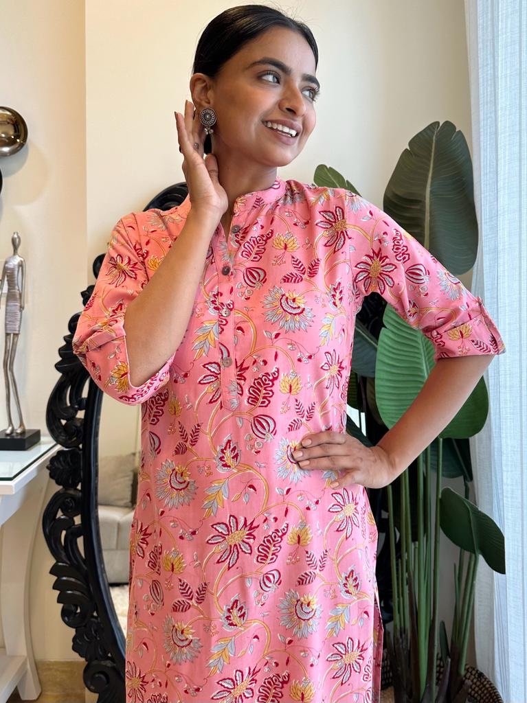 Weekend Rayon Kurta- Pink Floral - Image 2