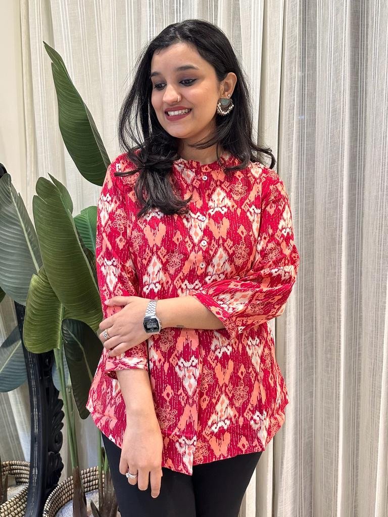 Weekend Rayon Short Kurta- Red White Mix - Image 2