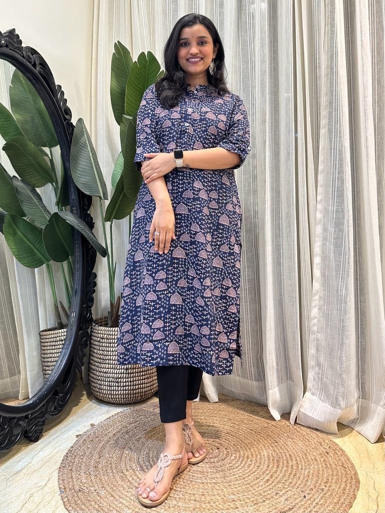 Weekend Rayon Kurta- Dark Blue Bells