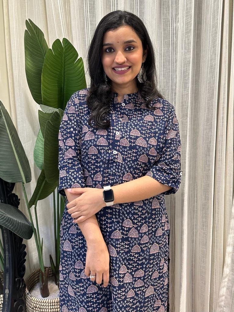 Weekend Rayon Kurta- Dark Blue Bells - Image 2