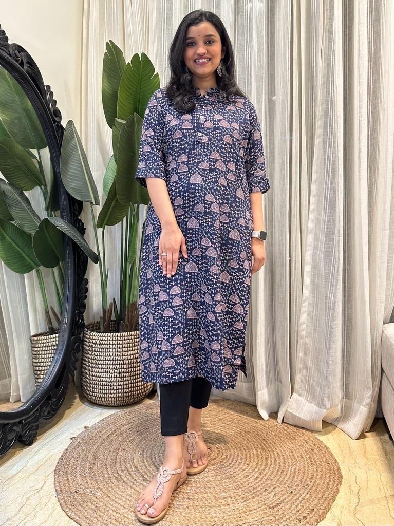 Weekend Rayon Kurta- Dark Blue Bells - Image 3