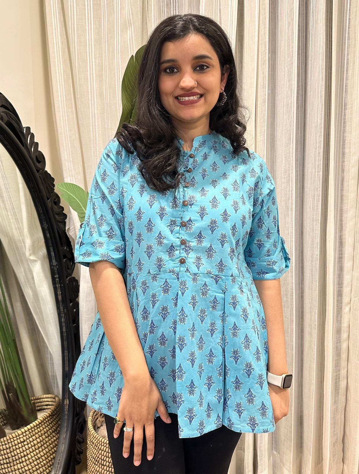 Cotton Peplum Top- Light Blue Booti