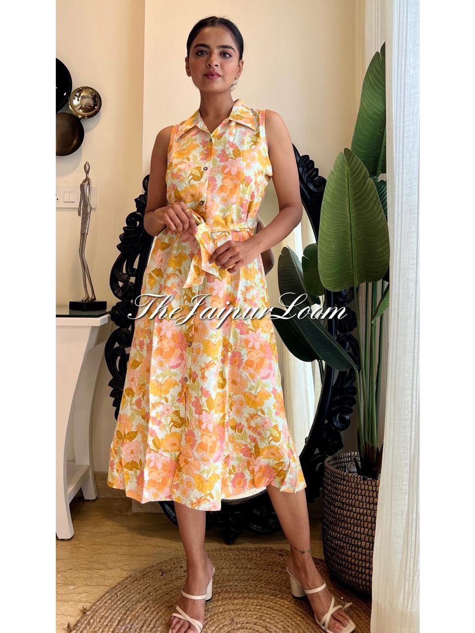 White Multi Floral Dress with Pocket