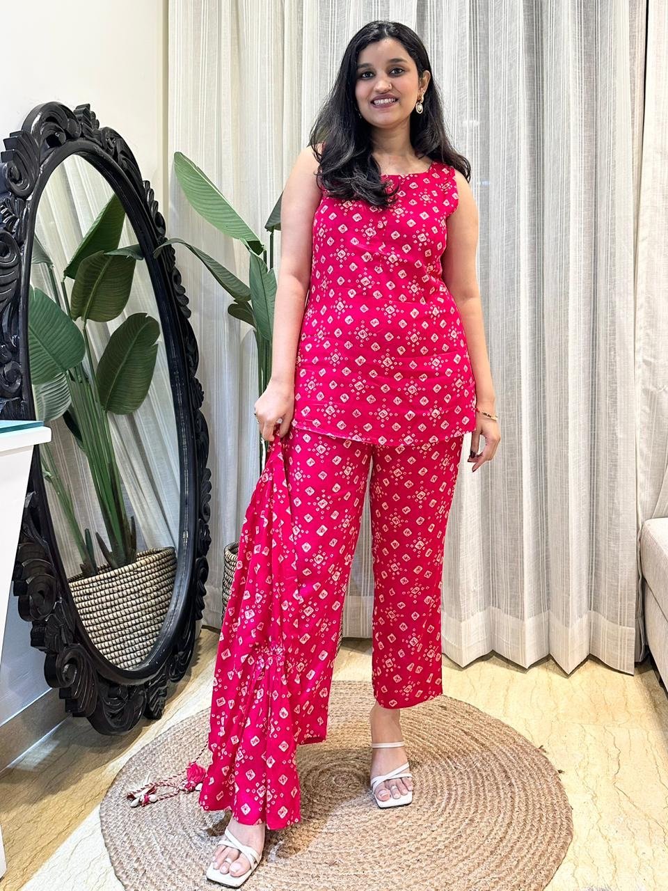 Bandhej Coord Set- Pink - Image 2