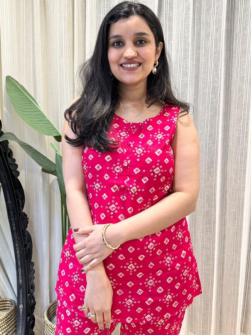 Bandhej Coord Set- Pink - Image 3