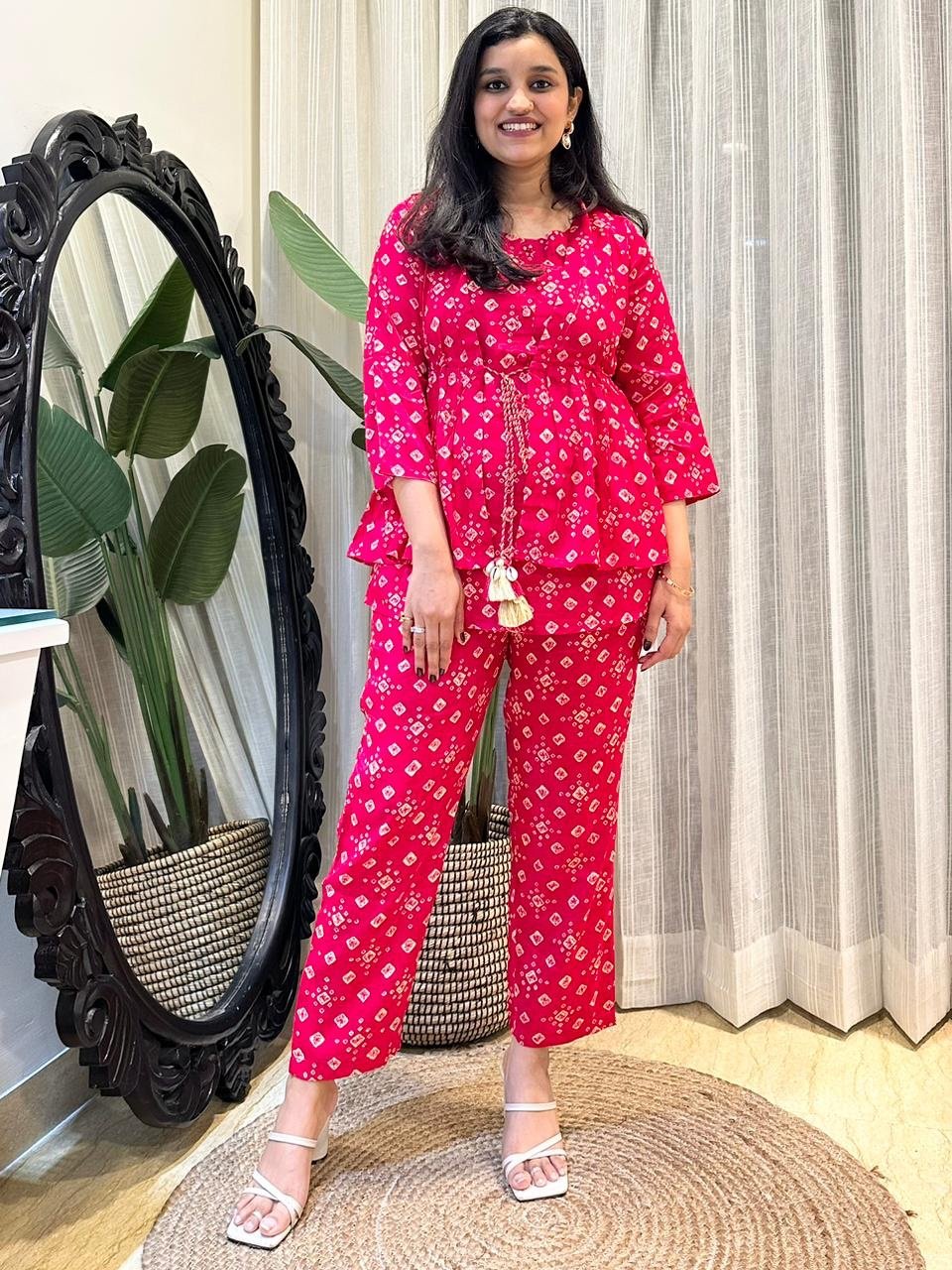 Bandhej Coord Set- Pink