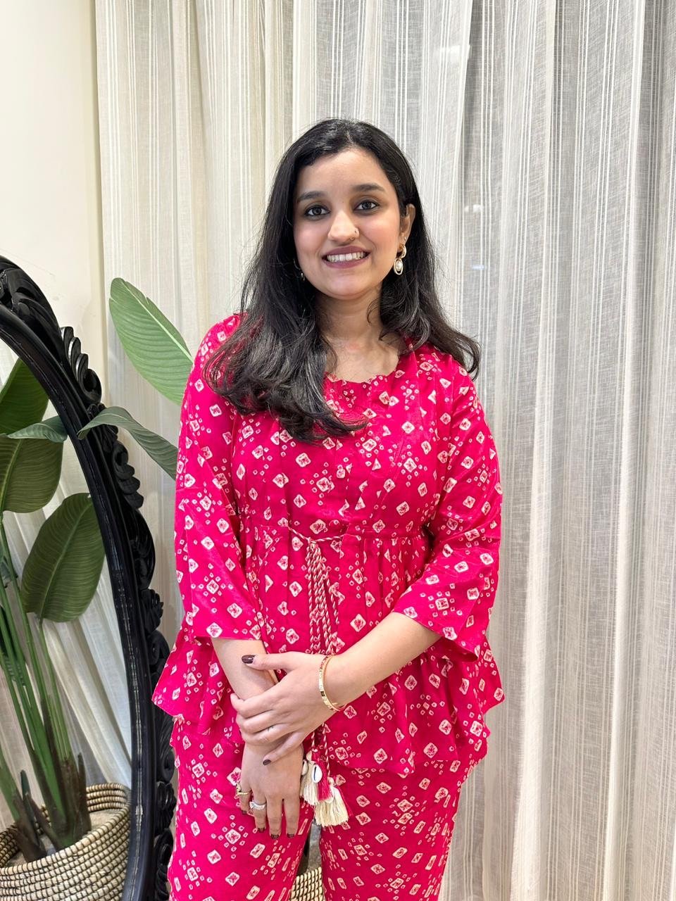 Bandhej Coord Set- Pink - Image 4