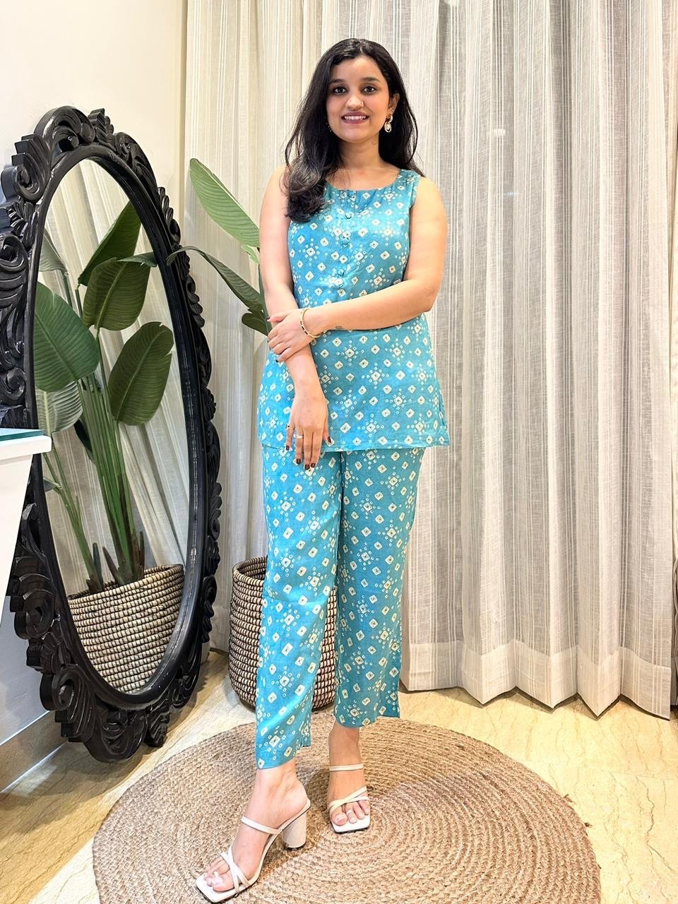 Bandhej Coord Set- Bluish Green - Image 2