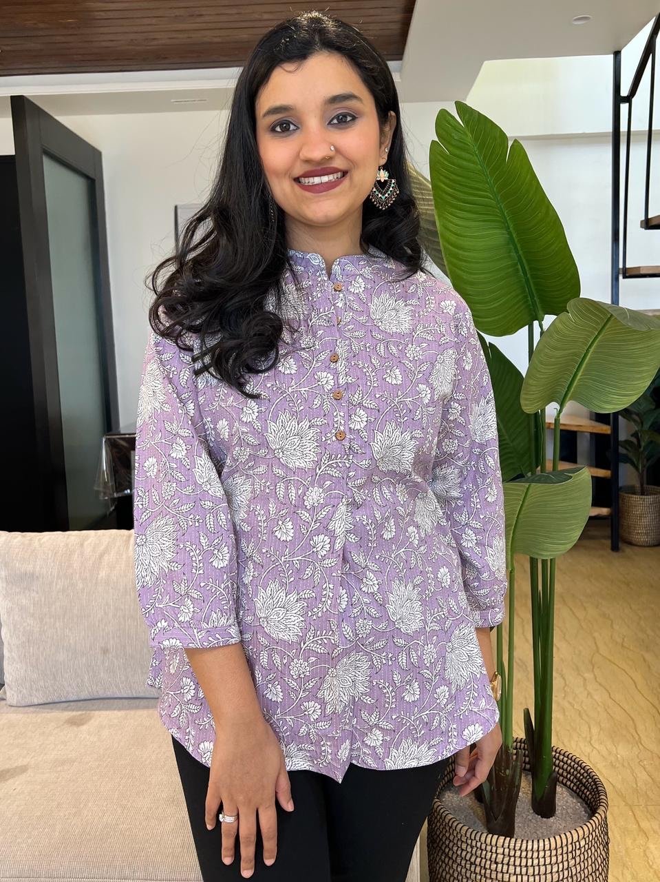 Cotton Short Top- Lavender Floral Jaal