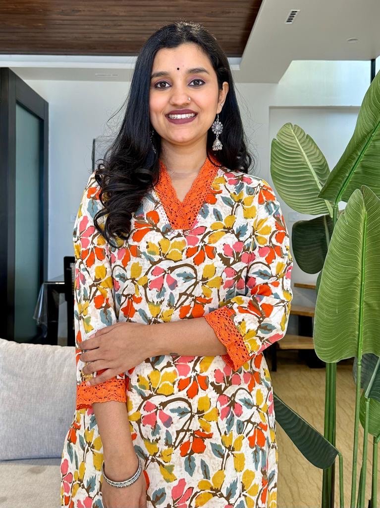 Fancy V-Neck Cotton Kurta- Colorful - Image 2
