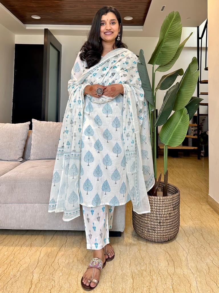 Off White Boota Set- Light Blue - Image 4