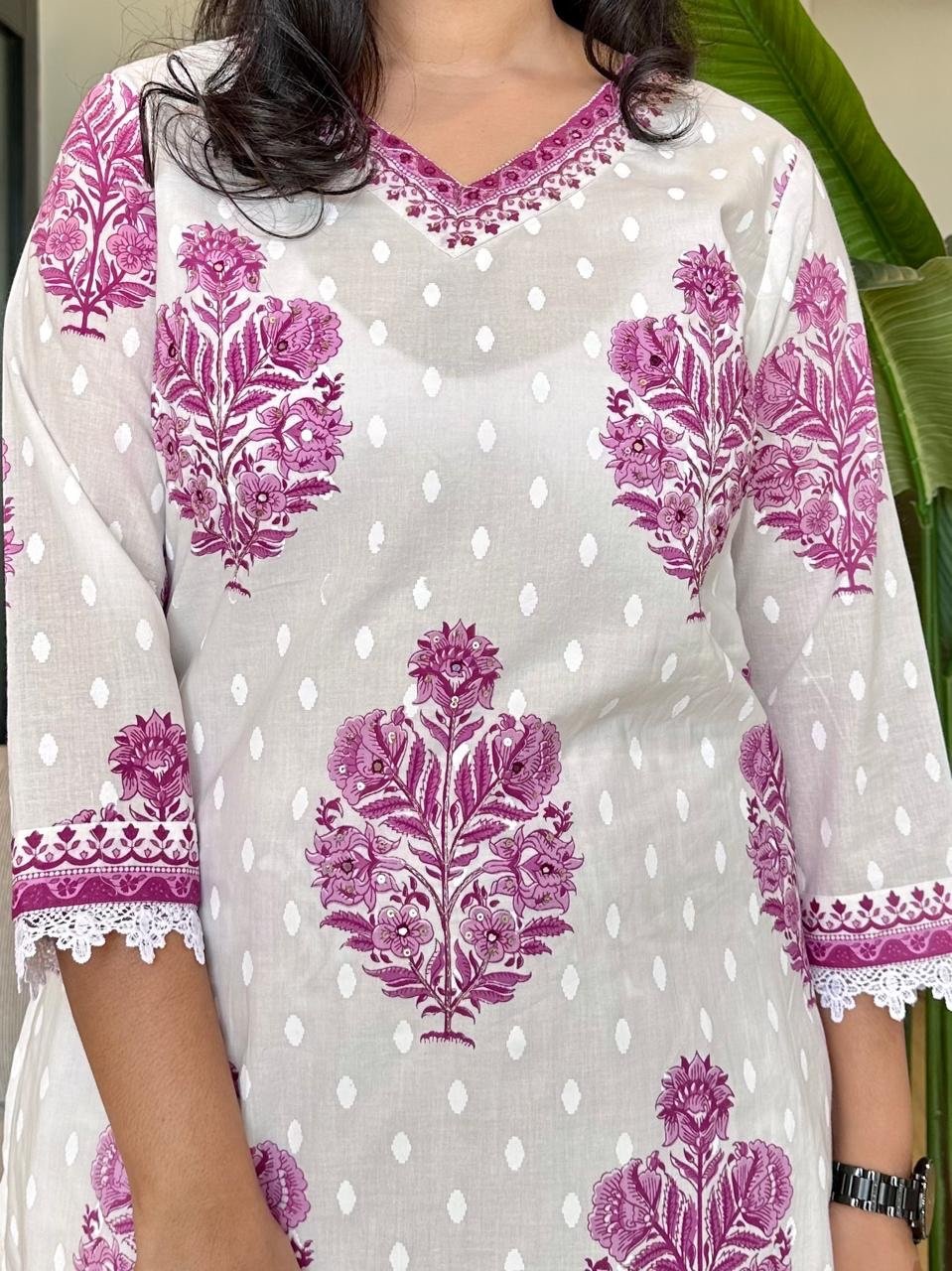 White Pink Boota Afghan Cotton Set - Image 7