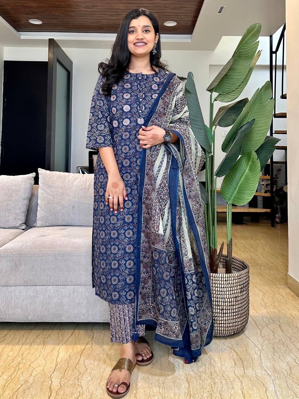 Indigo Boota Jaal Cotton Suit