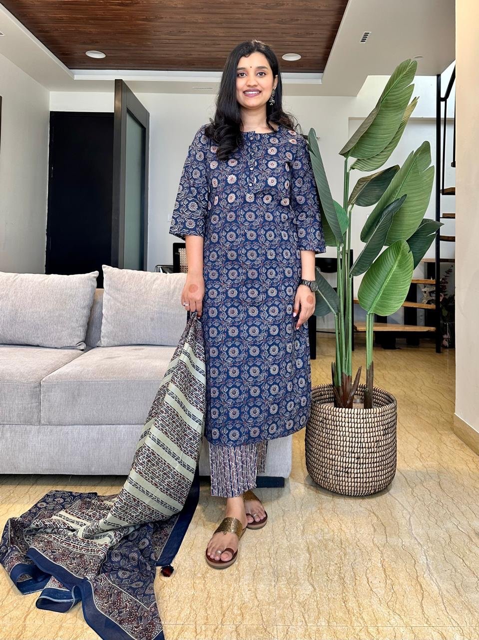 Indigo Boota Jaal Cotton Suit - Image 5