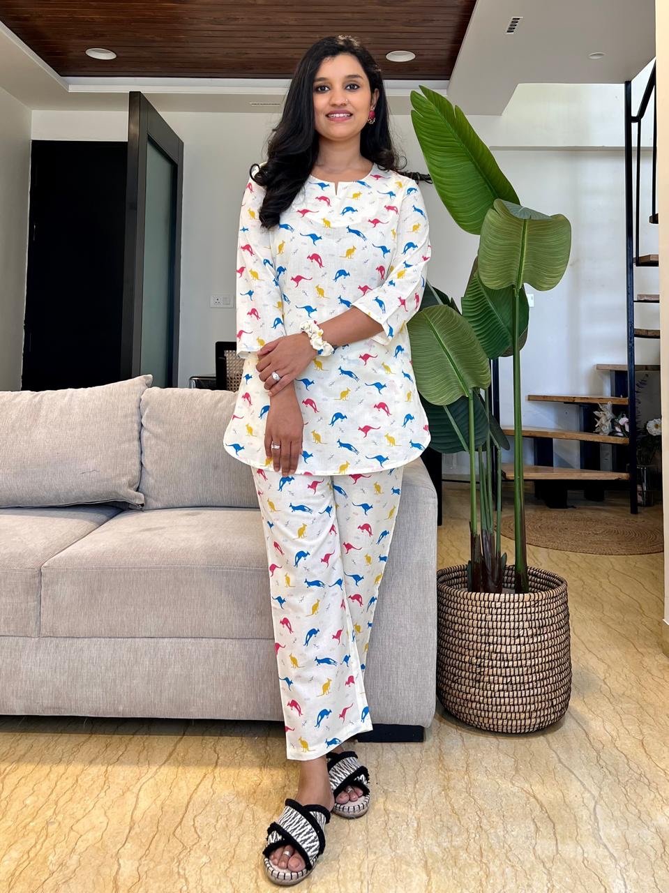 Cotton Lounge Set- Multi Kangaroos - Image 3