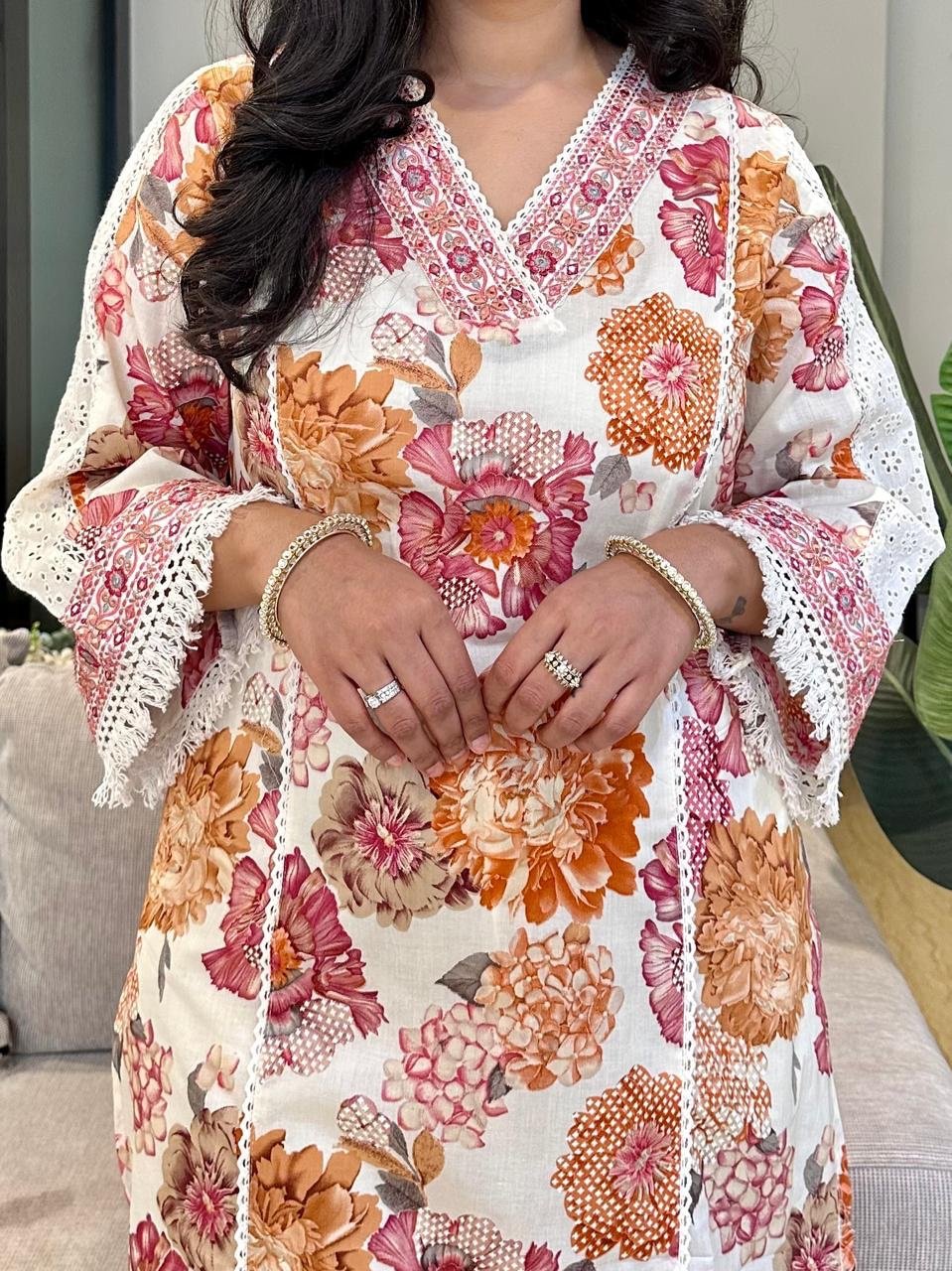 Off White Floral Pakistani Suit - Image 5