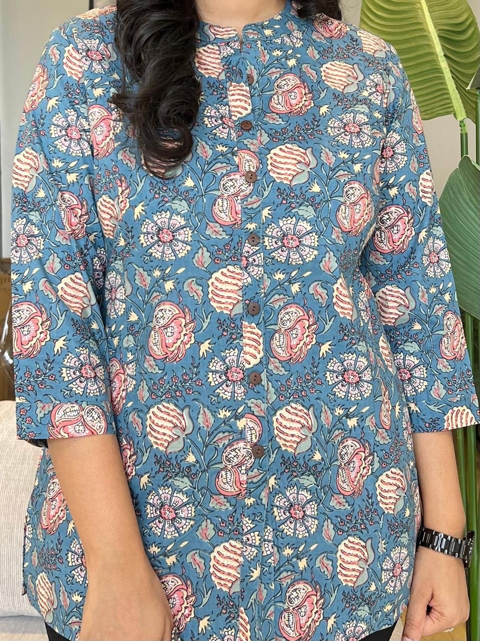 Cotton Short Top- Different Blue Floral - Image 3