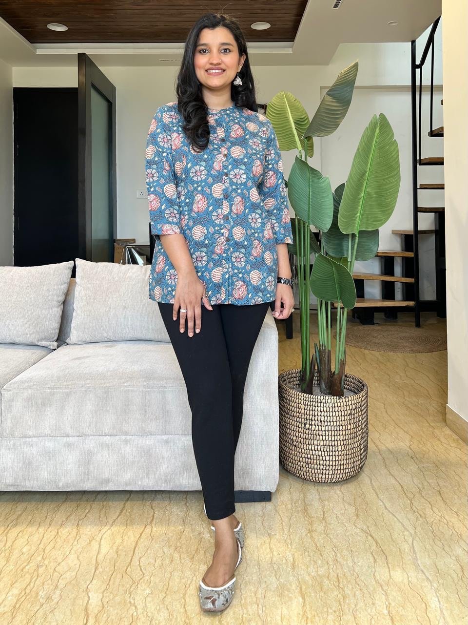 Cotton Short Top- Different Blue Floral - Image 2