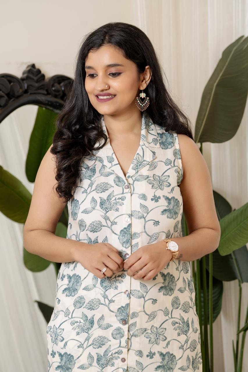 Sleeveless Coord Set- Off White Floral - Image 3