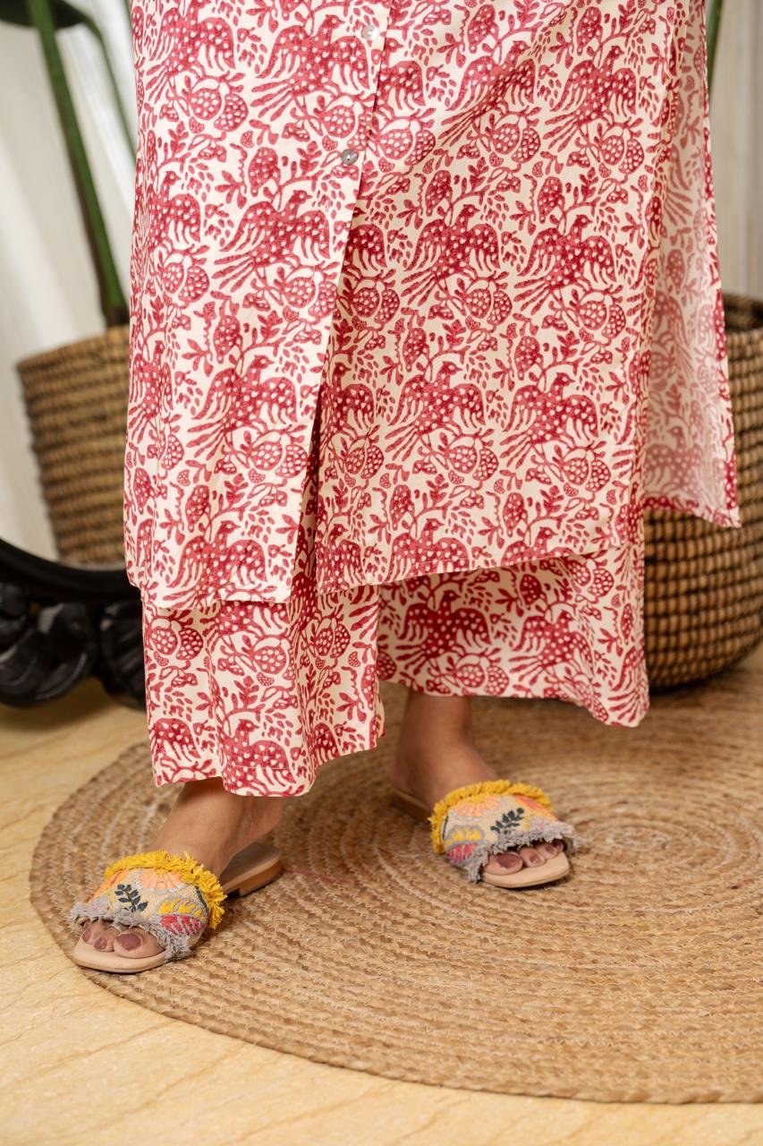 Sleeveless Coord Set- White Pink Jaal - Image 5