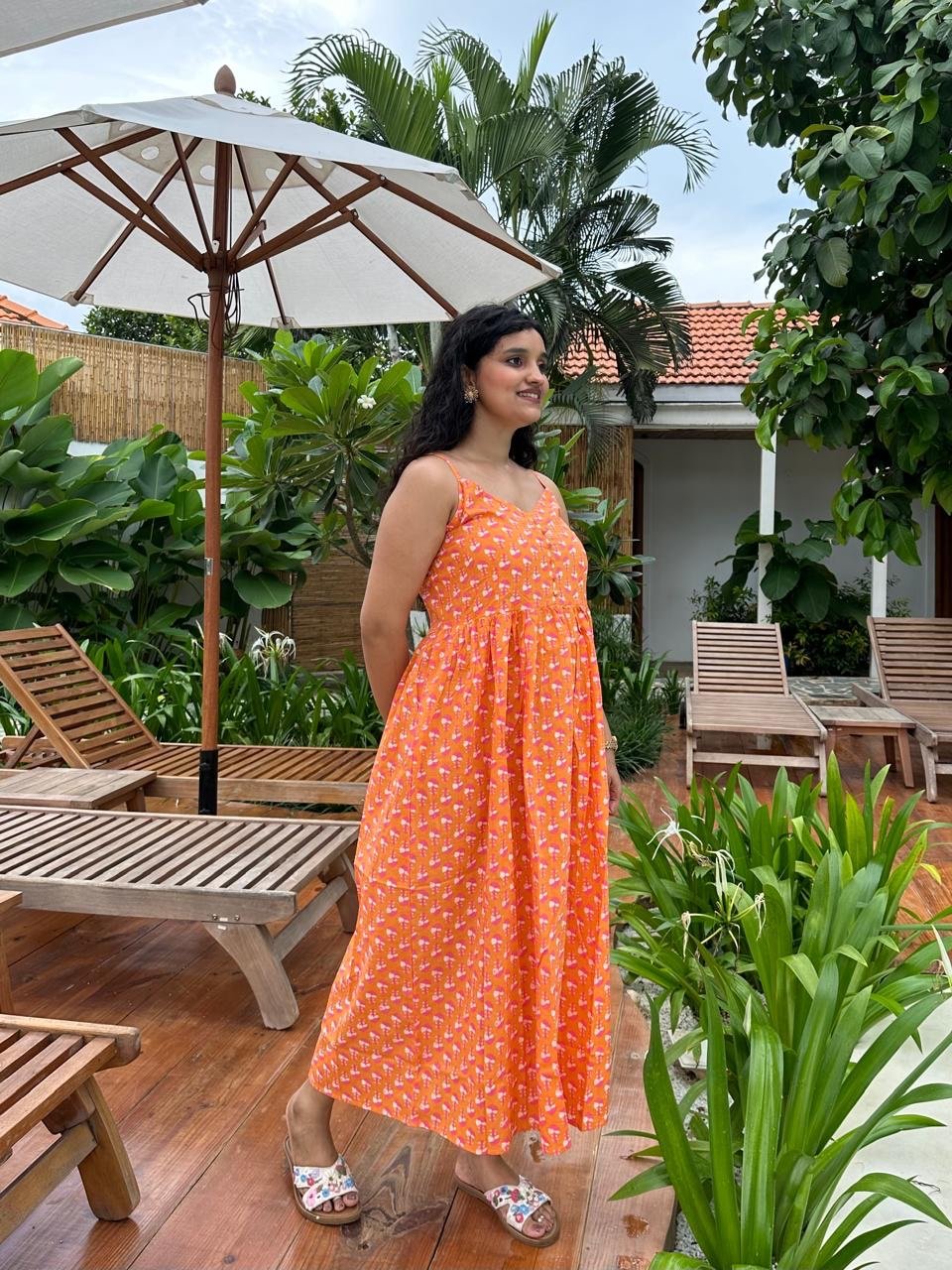 Noodle Strap Cotton Dress- Orange Booti - Image 2
