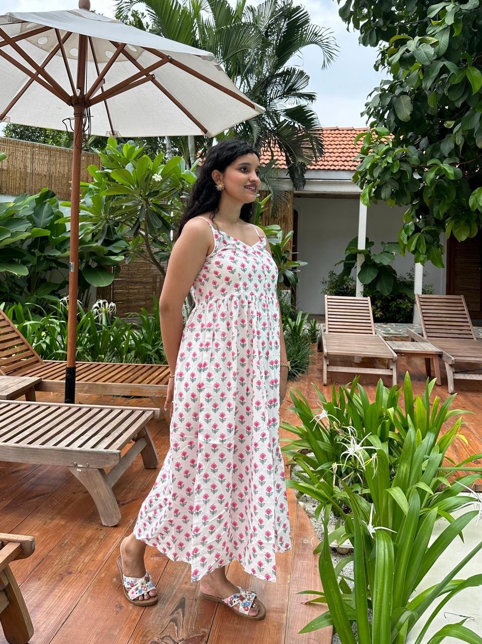 Noodle Strap Cotton Dress- White Booti - Image 2