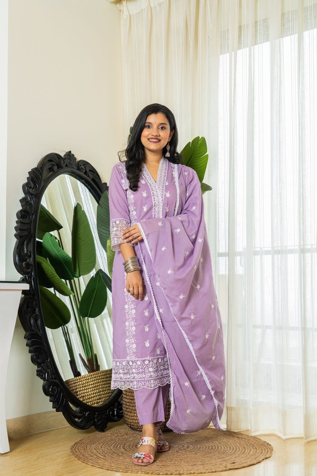 Zoya Purple Embroidered Cotton Suit Set - Image 2