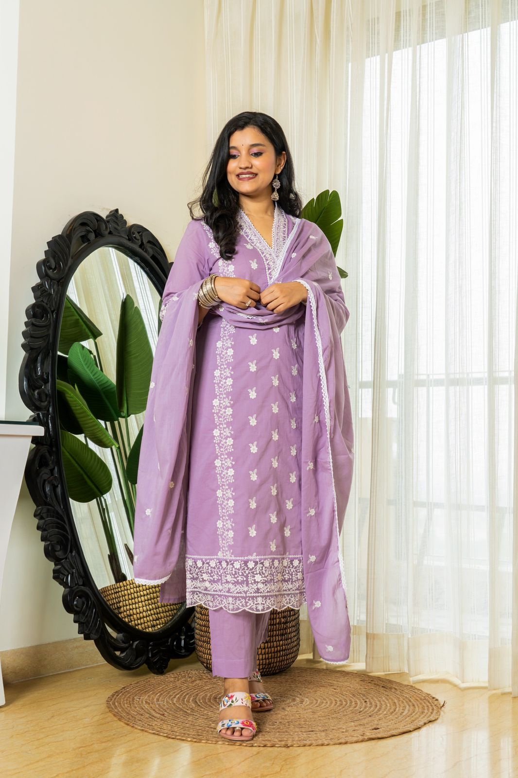 Zoya Purple Embroidered Cotton Suit Set - Image 3