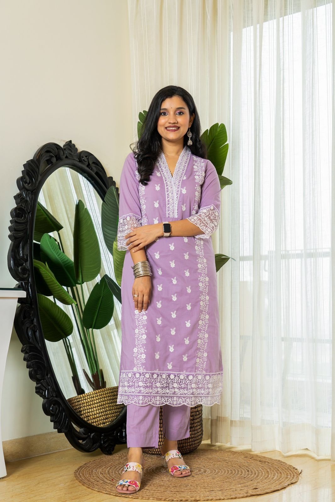 Zoya Purple Embroidered Cotton Suit Set - Image 4