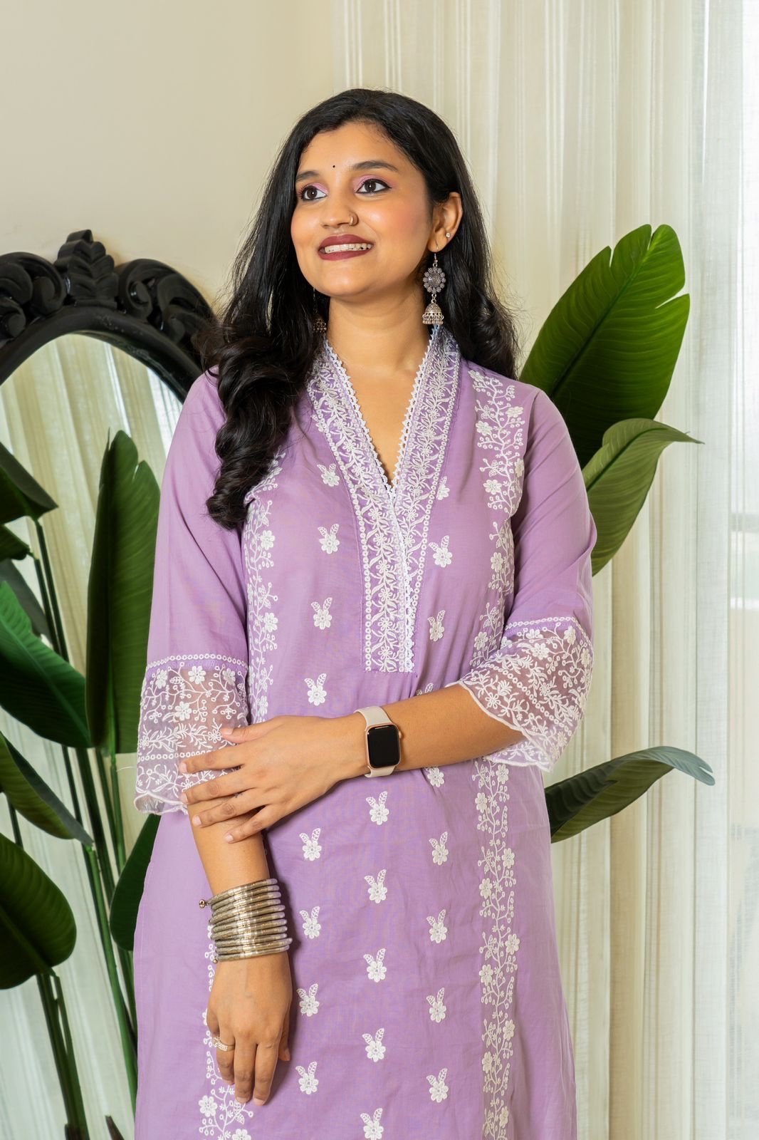 Zoya Purple Embroidered Cotton Suit Set - Image 5