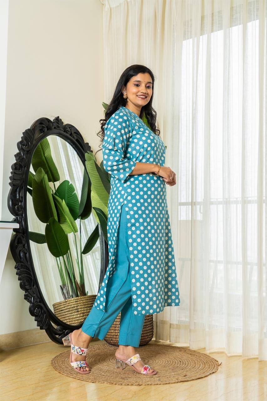 Mini Polka Cotton Pant Set-Light Blue - Image 4