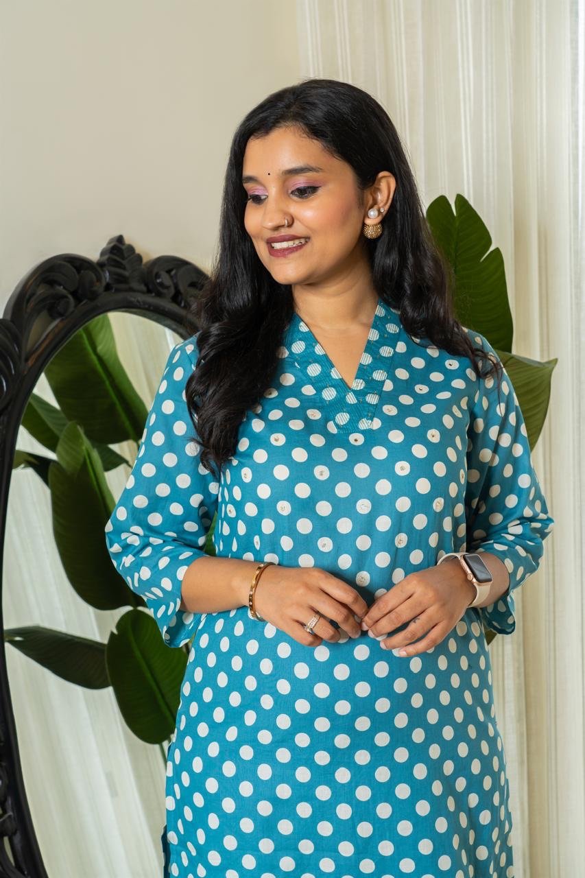 Mini Polka Cotton Pant Set-Light Blue - Image 3