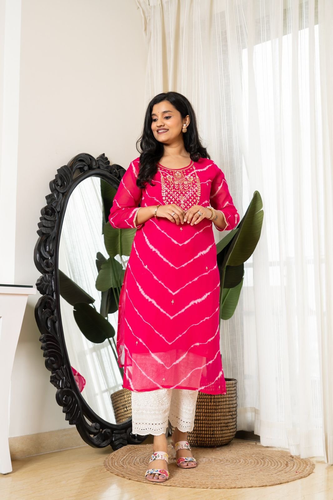 Handwork Leheriya Kurti- Round Neck - Image 3